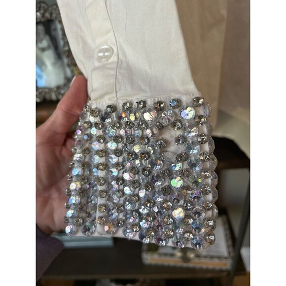 Retrofete Katie Rhinestone Cuff Button Up Shirt White Silver Womens Size XS - Picture 10 of 13